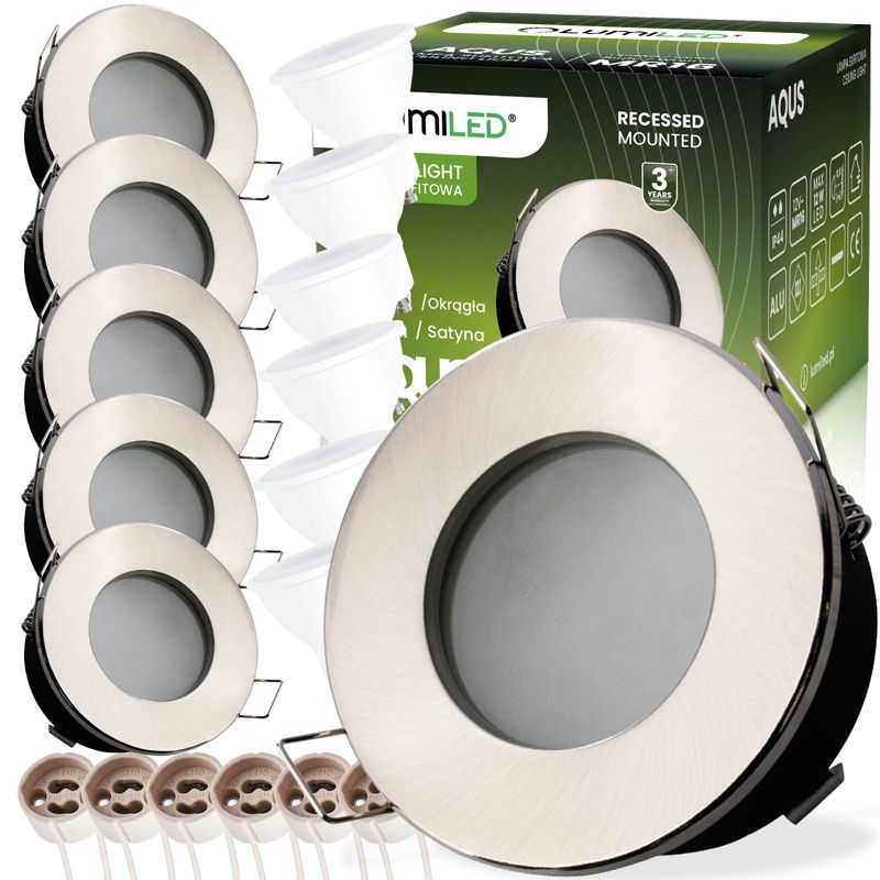 Oprawa Podtynkowa Lumiled Oczko Halogenowa Wpuszczana Okrągła Satynowa IP44 LED GU10 6W 3000K 6 szt.