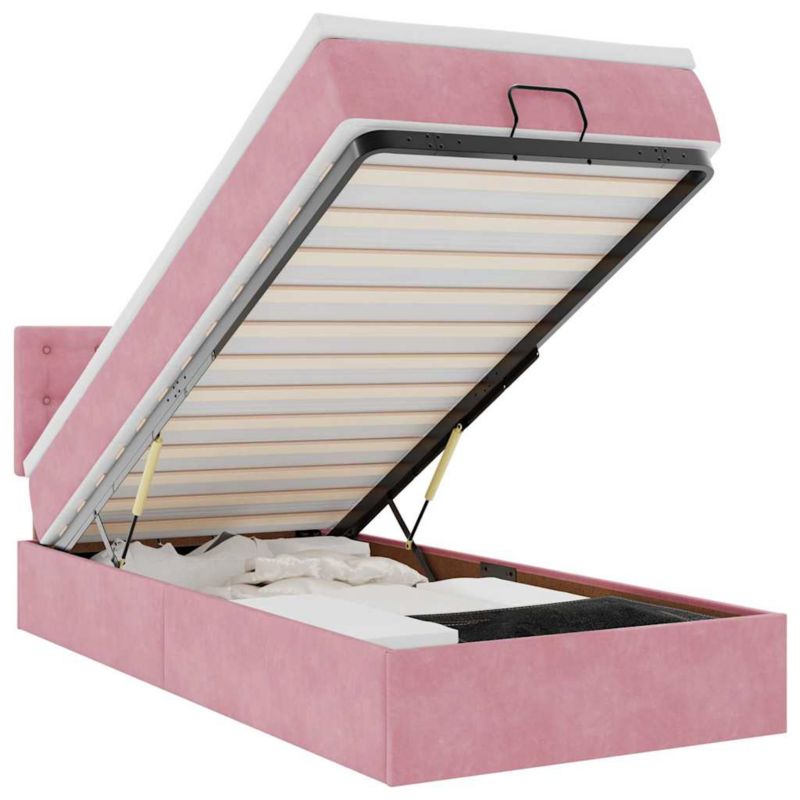 Łóżko otomana WaszeMeble z materacem 100x200 cm Różowy aksamit z LED ze schowkiem WM-3312751 1 szt.