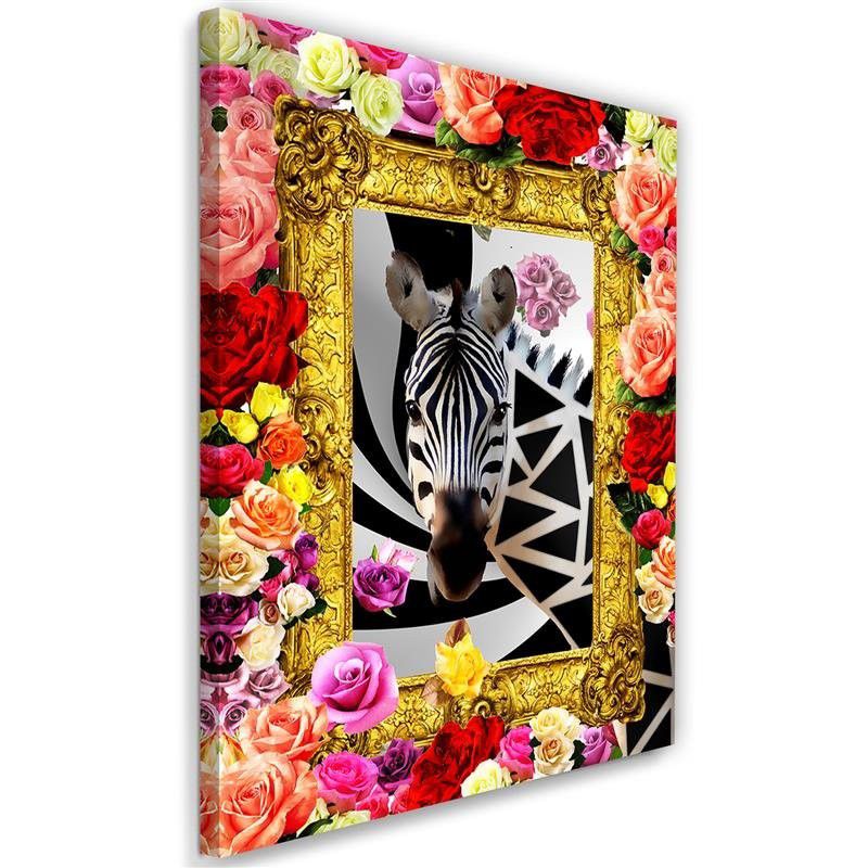 Obraz na płótnie Feeby Zebra i kolorowe róże 60x90cm 1szt