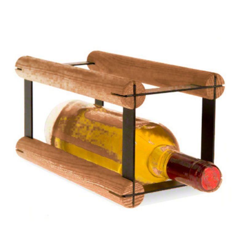 Stojak na wino MODO24 na butelki PET loftowy metalowy na 1 butelkę czarny metal drewno brązowe 1 szt.