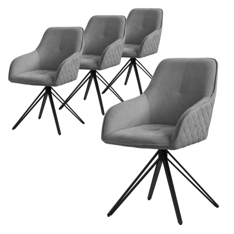 Krzesło Obrotowe Tapicerowane ML Design 360 do jadalni szary tapicerowane fotele metalowe nogi oparcie ergonomiczne salonu 4 szt