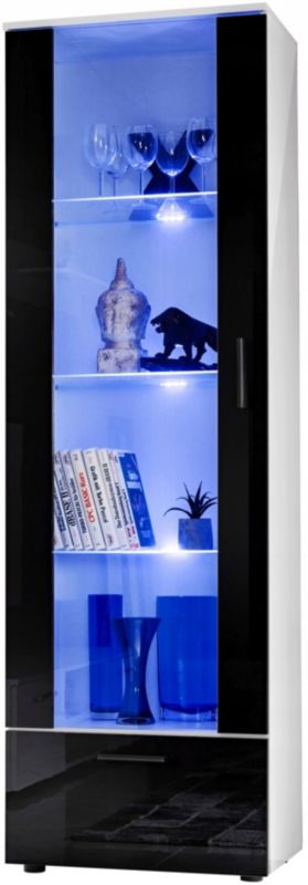 Witryna Szklana Pan Igiełka Regał Salon Biało Czarna z Półkami LED 192x60 1 szt.