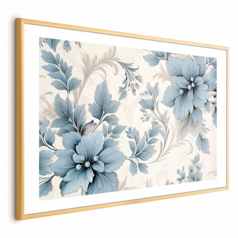 Plakat Artgeist Turkusowe retro kwiaty 30x21 cm z ramą złotą z marginesem 1 szt