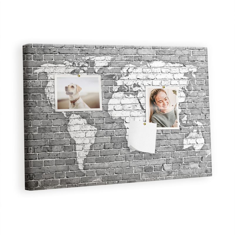 Obraz Tablica Korkowa Tulup 60x40 cm Mapa świata na cegłach Na zdjęcia i notatki Pinezki metaliczne 1 kpl