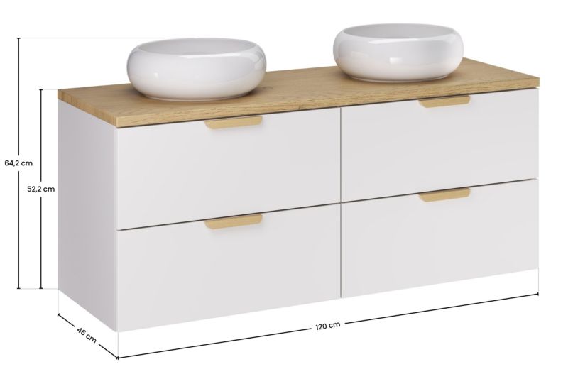 Zestaw mebli łazienkowych Comad Aster White 120cm z blatem i 2 umywalkami nablatowymi Wiki 1szt