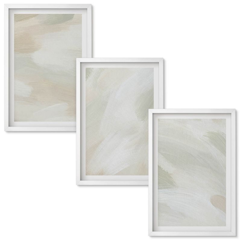 Obrazy Do Sypialni Wallfluent Jasne farby abstrakcja boho Biała rama 40x60 cm 3 szt.