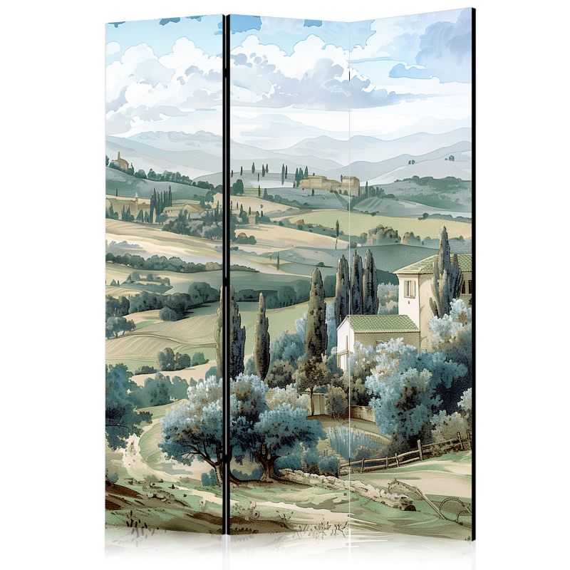 Parawan Muralo Dwustronny Pejzaż Z Zielonymi Polami I Drzewami 135x172 cm 1 szt.