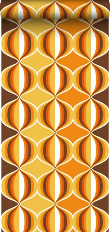 Tapeta Sanders & Sanders ozdoby retro żółtym,brązowymIpomarańczowym 53 cm x 10.05 m - 1 rol.