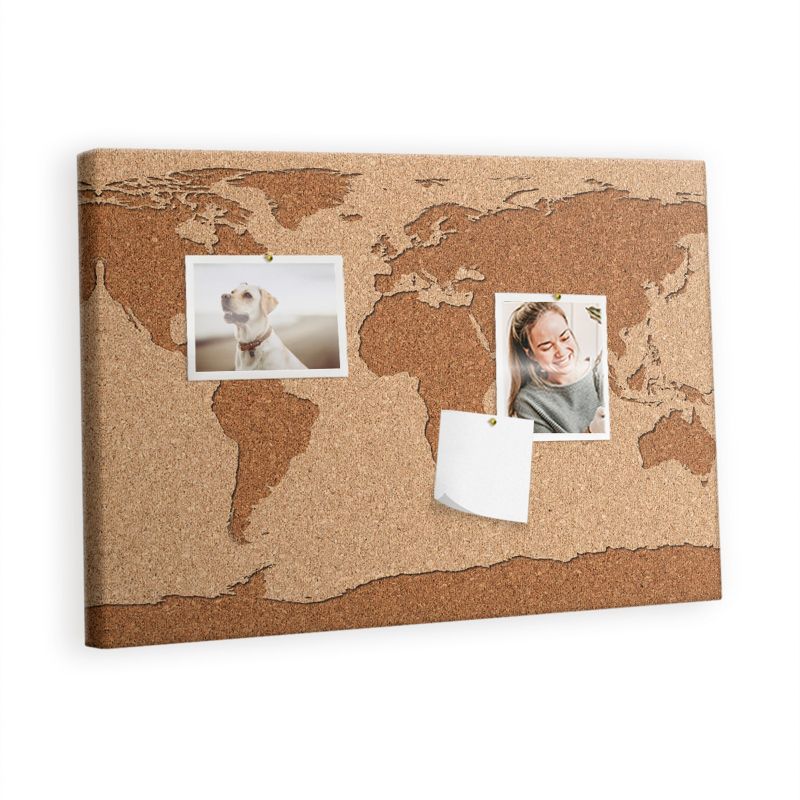 Tablica Korkowa Z Pinezkami Tulup 60x40 cm Mapa świata z korka Tablica na notatki Pinezki drewniane 1 kpl