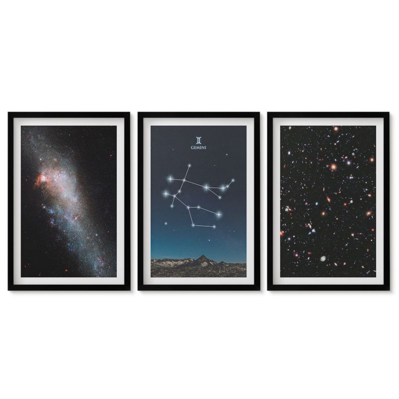 Obrazy w czarnej ramie Tulup 40x60 cm Zodiak Bliźnięta galaktyka Tryptyk 1 kpl