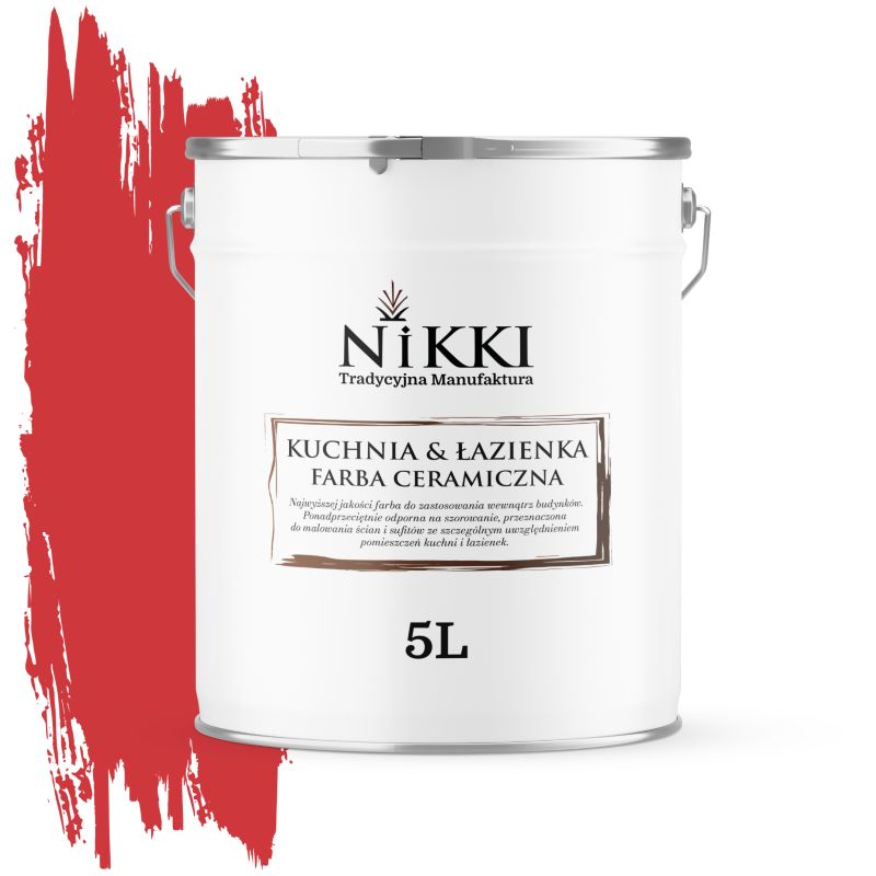Farba Ceramiczna do Kuchni i Łazienki Zmywalna NIKKI Czerwony ognisty H3516 Głęboki Mat 5L