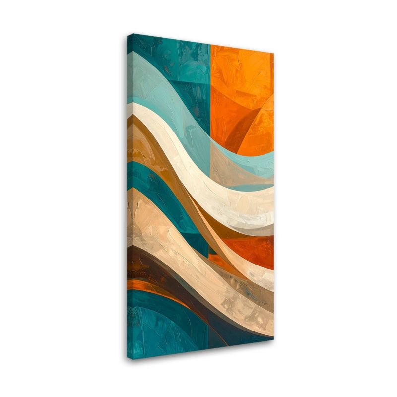 Obraz do salonu sypialni biura Feeby Fale abstrakcja turkusowy i pomarańczowy 50x100cm 1szt