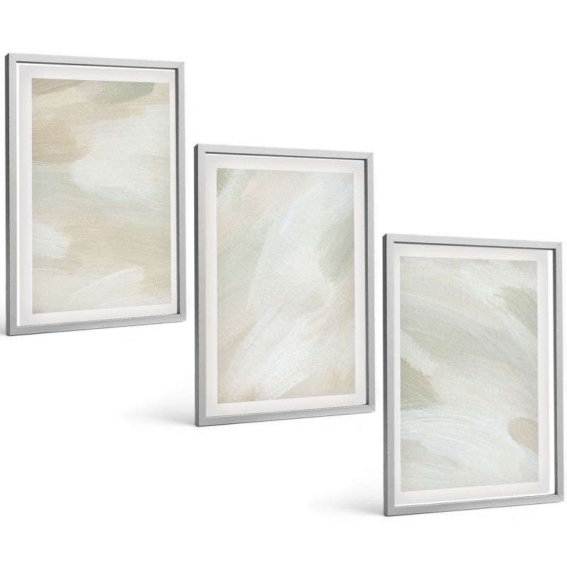 Komplet 3 Obrazów w Srebrnej Ramie ArtPrintCave 40x60 cm Grafika Ścienna Jasne farby abstrakcja boho 1 kpl.
