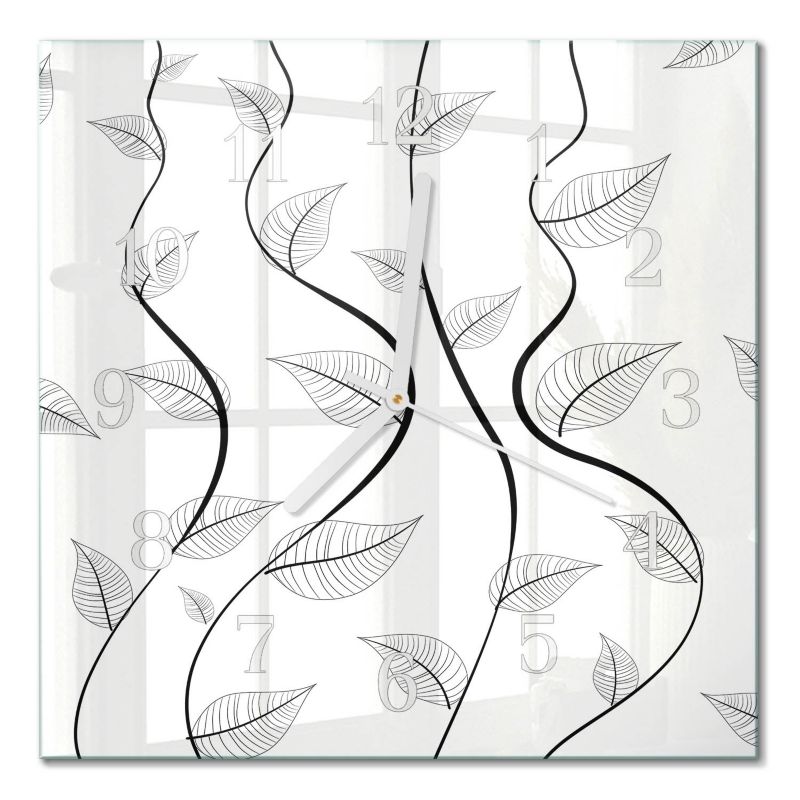 Designerski Zegar Ścienny Tulup 30x30 cm z Białymi Wskazówkami Sztuka Liści 1 szt.