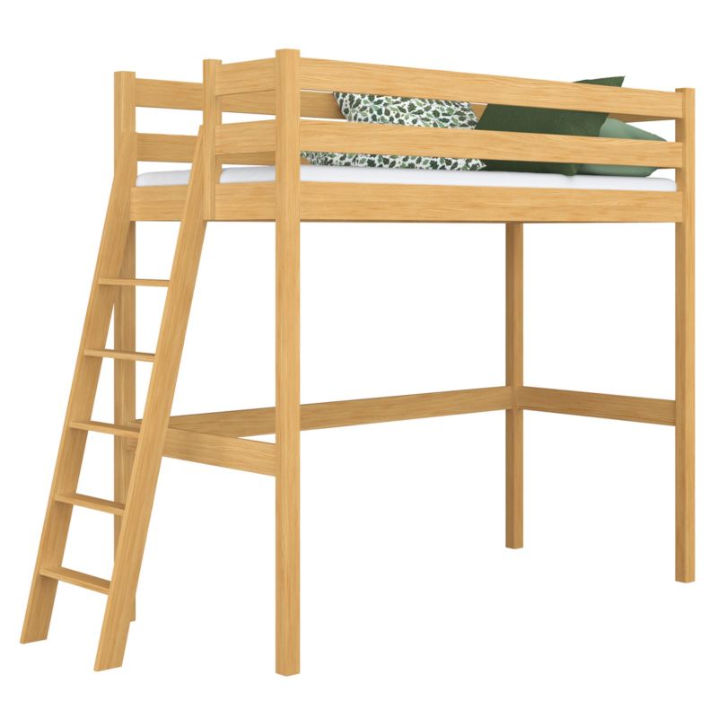 Drewniane łóżko N-WOOD na antresoli N02 sosna naturalna 100x190 1szt.