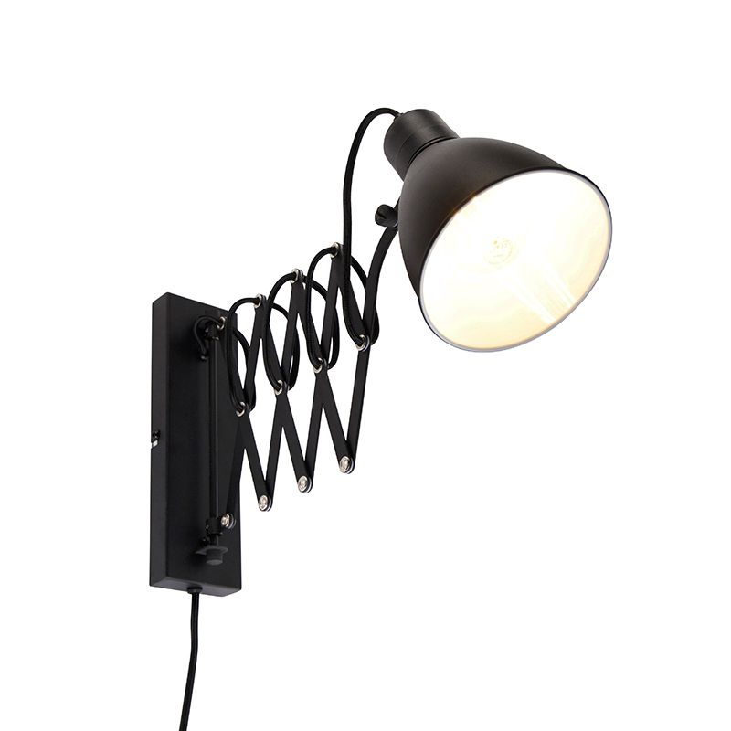 Przemysłowy regulowana lampa ścienna Qazqa Merle 13 czarny max 60W kompatybilny z żarówką LED E27 IP20 1 szt.