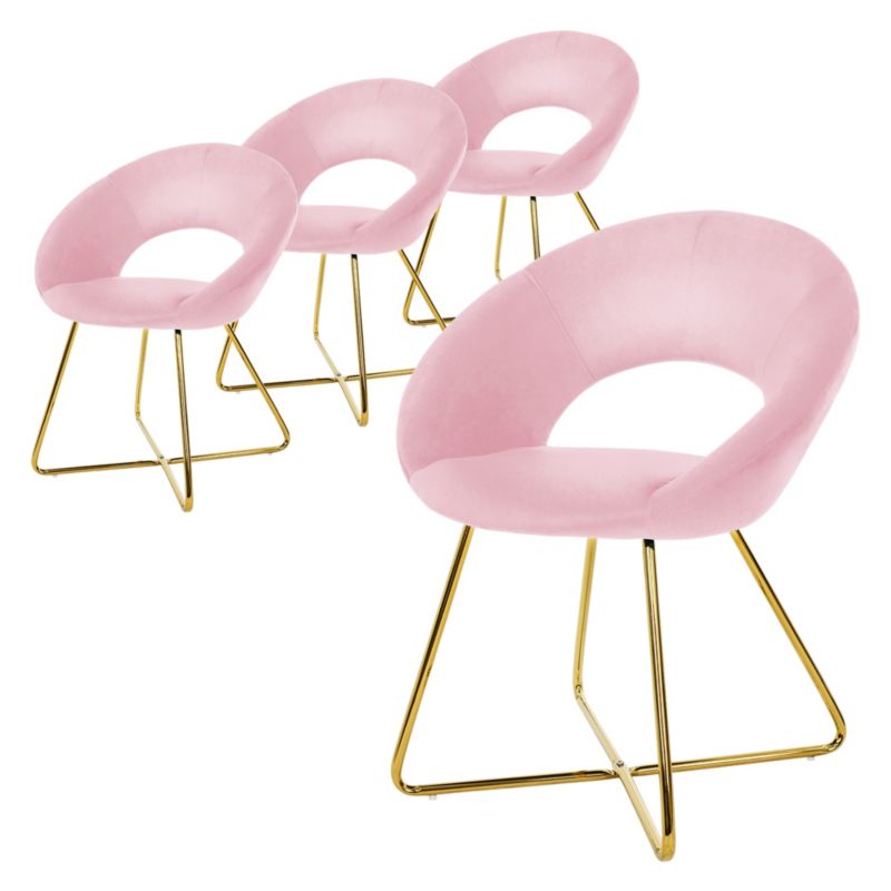Krzesło z weluru ML Design jadalniane różowe tapicerowane fotel złote metalowe nogi okrągłe oparcie ergonomiczne dom salonu 4 szt