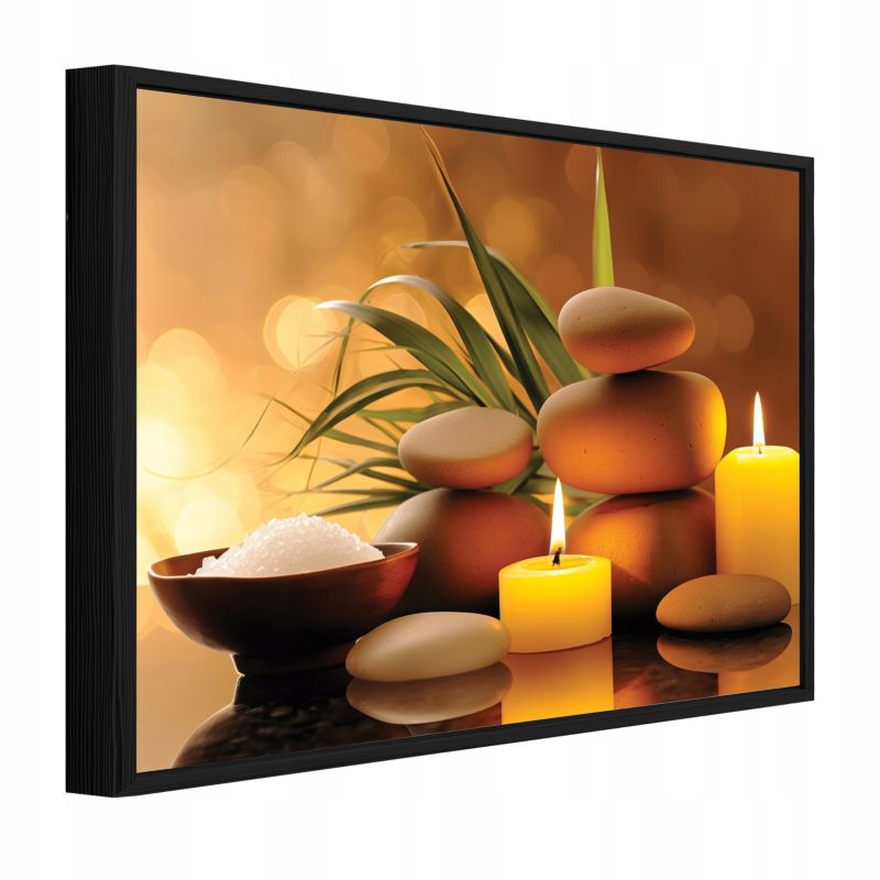 Obraz W Ramie WALLARENA Do Sypialni Salonu Na Płótnie Spa Salon masażu Kamienie Brązowy 100x70 cm PPR16543O1 1 szt.