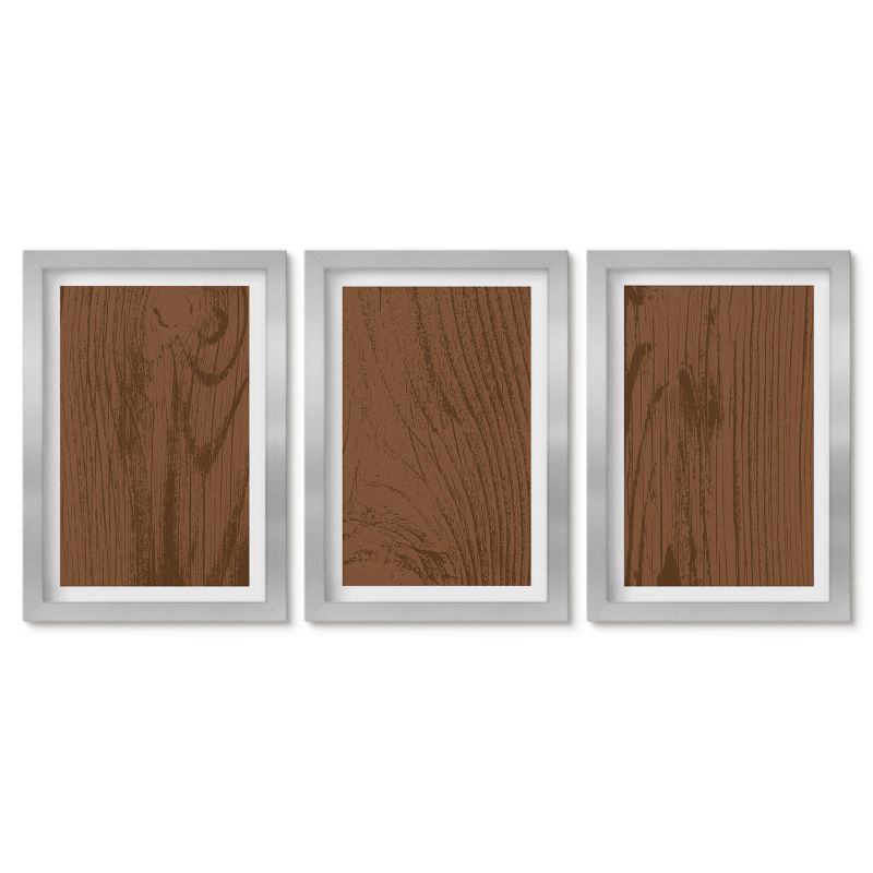 Zestaw 3 obrazów w srebrnych ramach Tulup 20x30 cm Drewno tekstura kory minimalizm Małe obrazy do kuchni w ramie 1 kpl