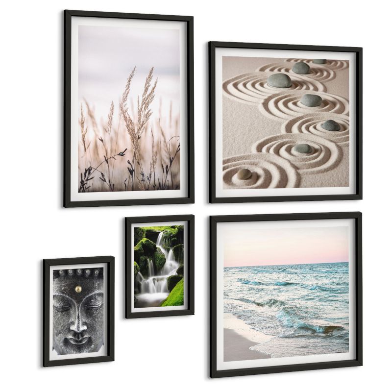 Komplet 5 Obrazów ArtPrintCave (2x50x50+2x20x30+40x60cm) Czarna rama Nocne niebo góry gwiazdy 1 kpl.