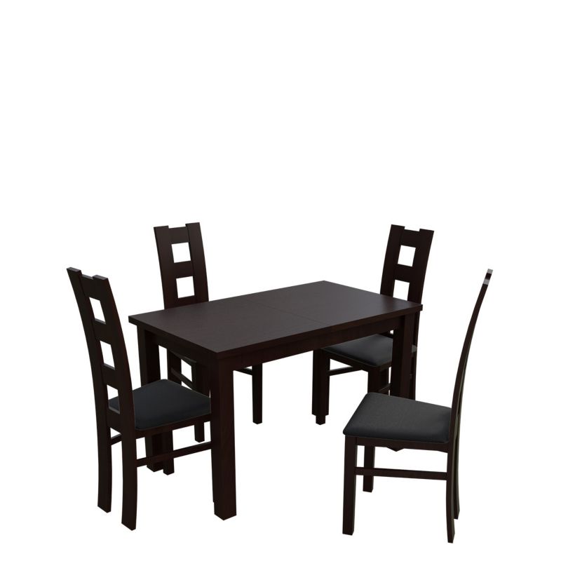 Zestaw RO11 MIRJAN 24 Stół rozkładany S18 70x120/160 + 4 krzesła K42 orzech + czarna ekoskóra 1 kpl.
