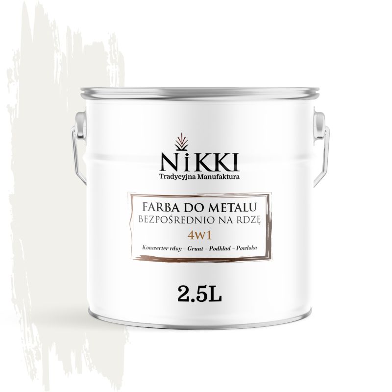 Farba do Metalu Antykorozyjna 4w1 NIKKI Biały drogowy RAL9016 Wysoki Połysk 2.5L