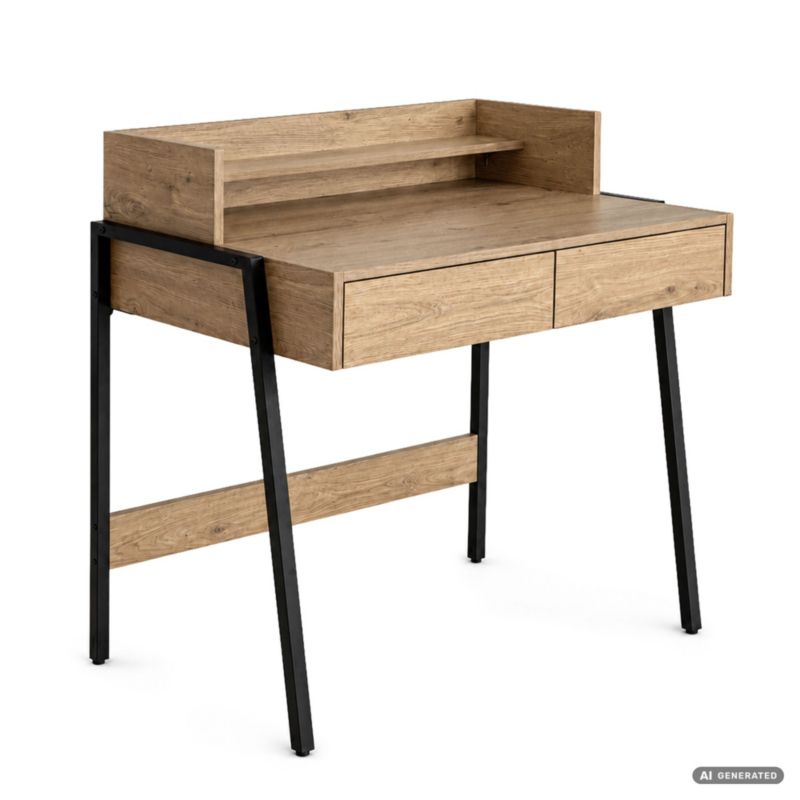 Biurko industrialne komputerowe AKORD Dąb Artisan FLUX 78 cm 2 szuflady 1 półka Czarne nogi 1 szt.