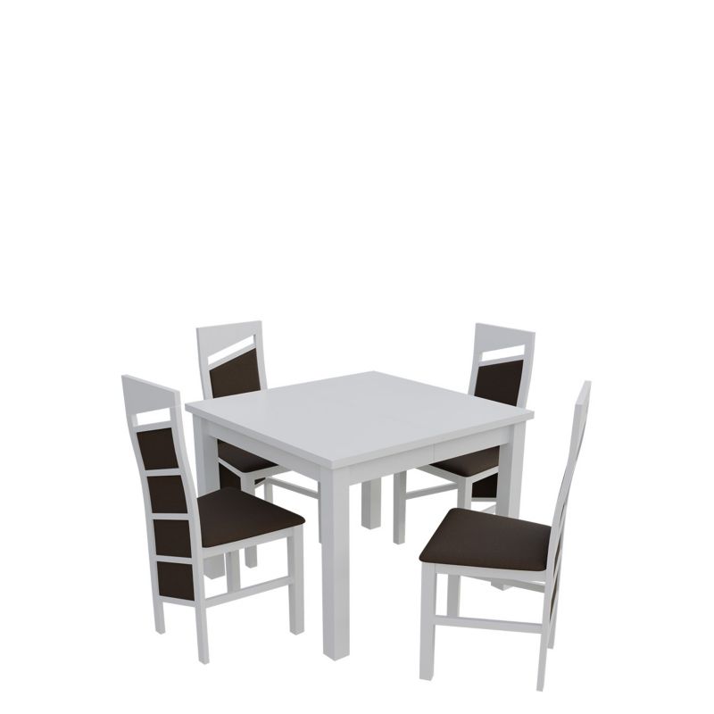 Zestaw RO33 MIRJAN 24 Stół rozkładany S28 90x90/240 + 4 krzesła K61 biały + gorzka czekolada 1 kpl.