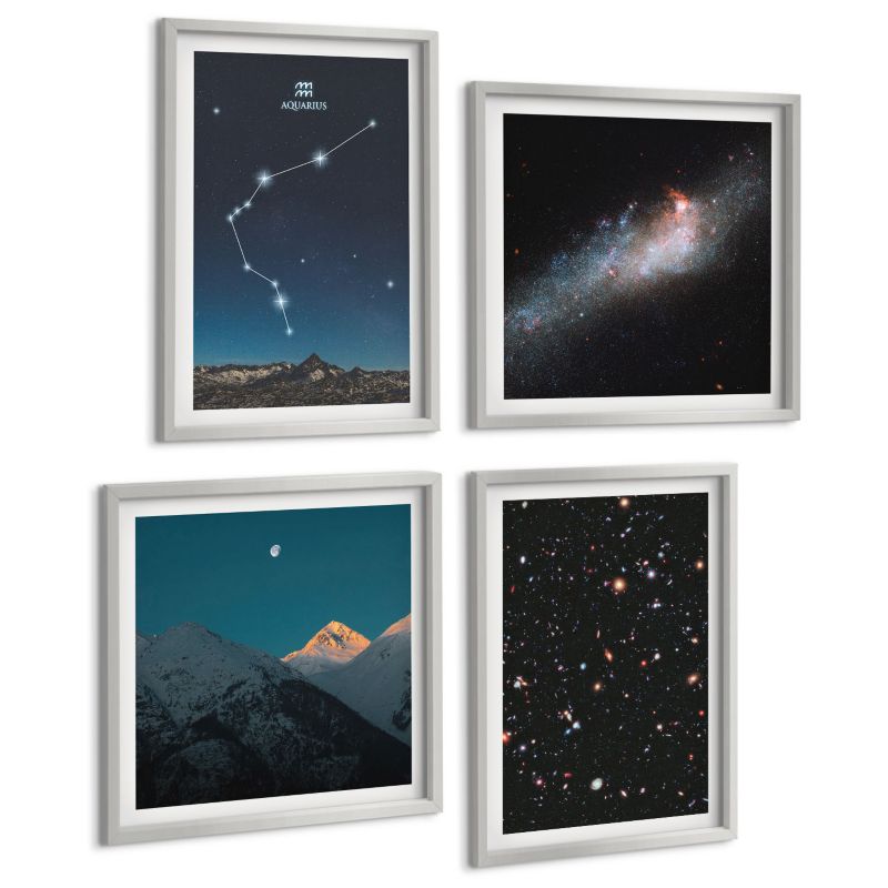 Zestaw 4 Obrazów ArtPrintCave (2x50x50+2x40x60cm) Srebrna rama Galaktyka kosmos Wodnik góry 1 kpl.