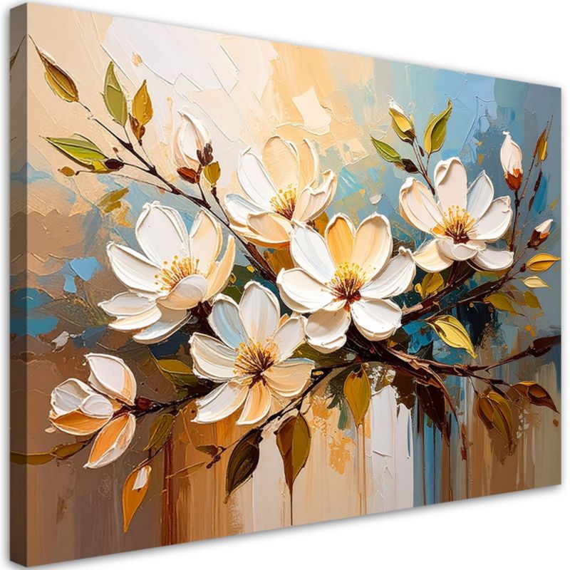 Obraz nowoczesny do salonu sypialni Feeby Białe Kwiaty Gałązki Natura 100x70cm 1szt