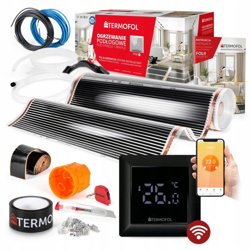 Zestaw folia grzewcza TERMOFOL podczerwień moc 60w 100cm pow. 10m² h6 black + wifi 1kpl