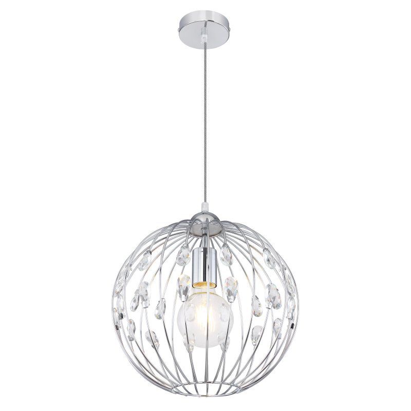 Lampa wisząca HANAKO 16028H chrom + kryształy K9, E27, 30 cm, regulowana wysokość 120 cm Globo 1 szt.