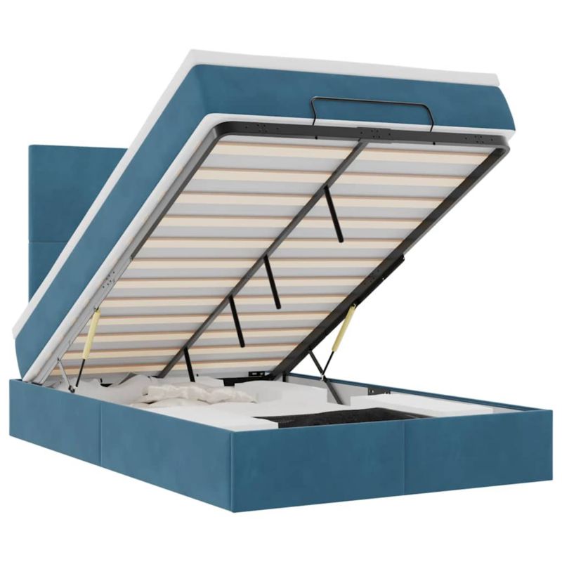 Łóżko otomana WaszeMeble z materacem 120x200 cm Ciemnoniebieski aksamit z LED ze schowkiem WM-3314244 1 szt.