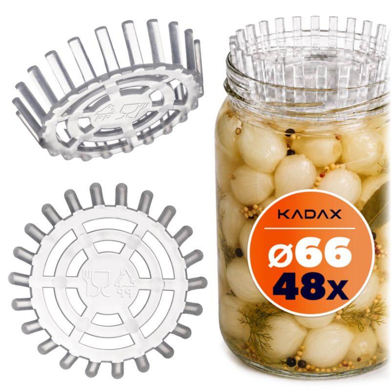 Docisk KADAX do słoików przetworów sitko fi66mm przezroczyste 48 szt.