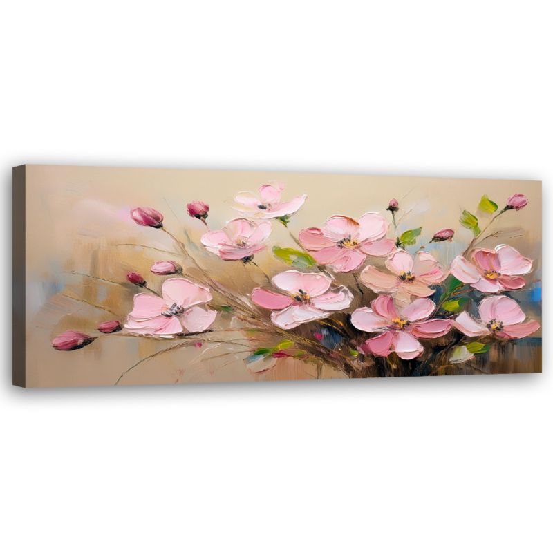 Obraz panoramiczny do sypialni Feeby Pudrowe Różowe Kwiaty jak malowane 90x30cm 1szt