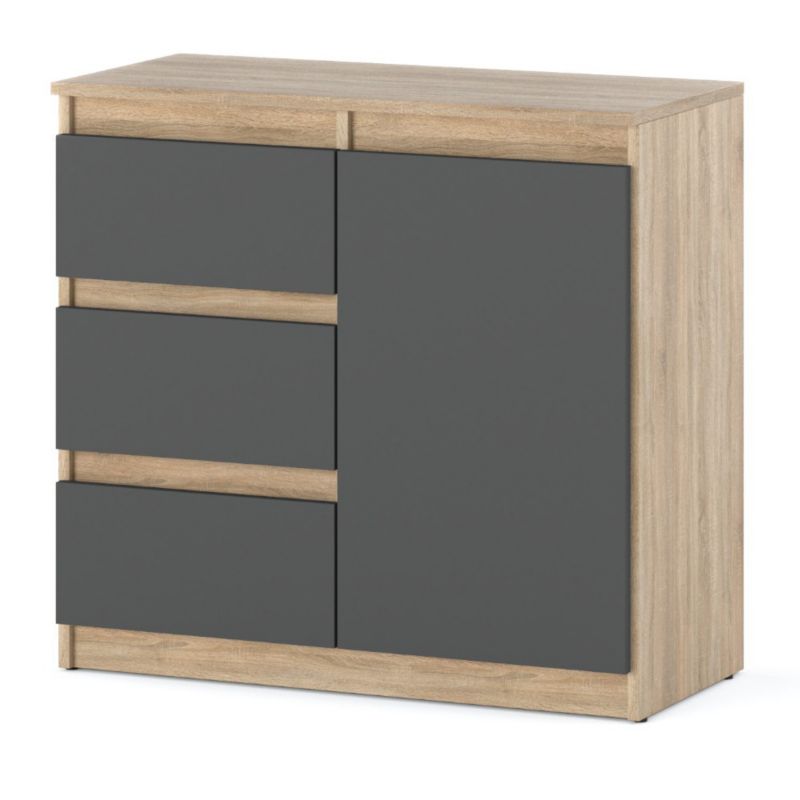 Komoda Hurtownia-Mebli Szuflady 3 Agnes 1D3SZ 80cm Dąb Sonoma Szary Mat 80x35x75 cm 1szt.