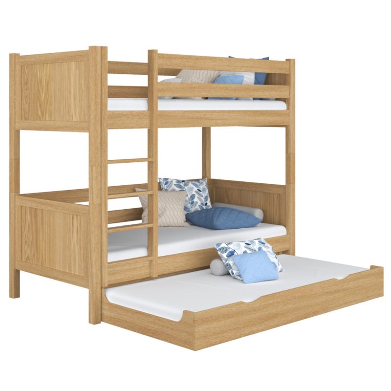 Dębowe łóżko N-WOOD piętrowe z szufladą na materac N02 dąb naturalny 90x180 1szt.