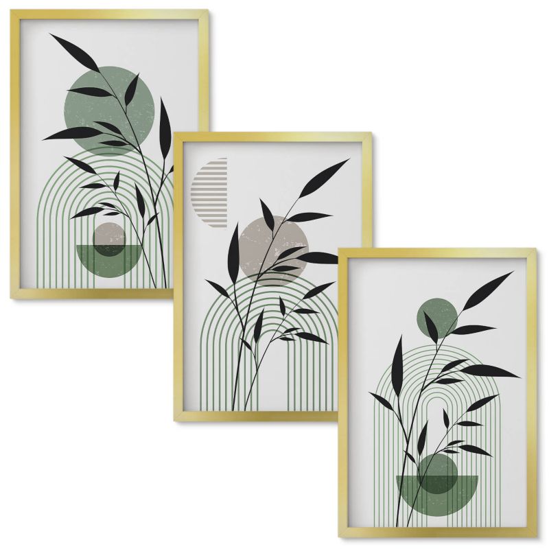 Obrazy do Salonu Wallfluent Roślinne kompozycje boho Złota rama 40x60 cm 3 szt.