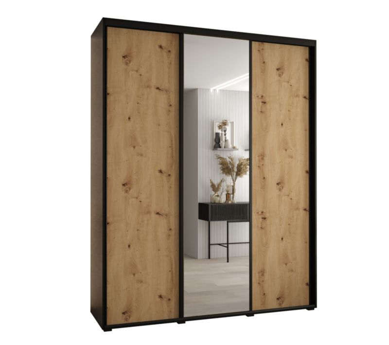 Szafa przesuwna Abiks DAVOS 3 wysoka szer.200cm gł.45cm czarny/artisan/czarny 1szt.