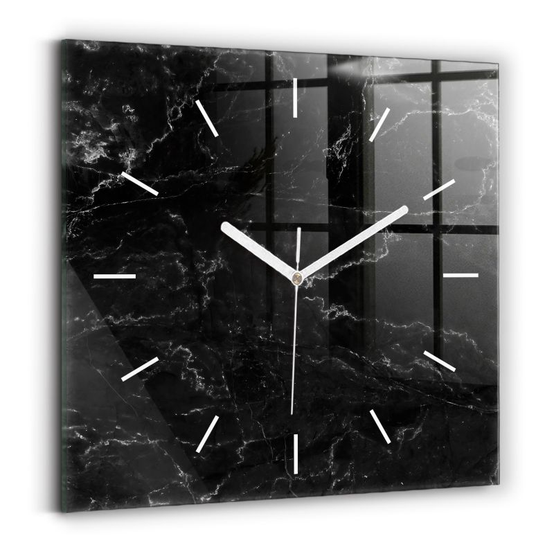 Zegar szklany białe wskazówki Wallfluent 30x30 cm Czarny marmur 1 szt.