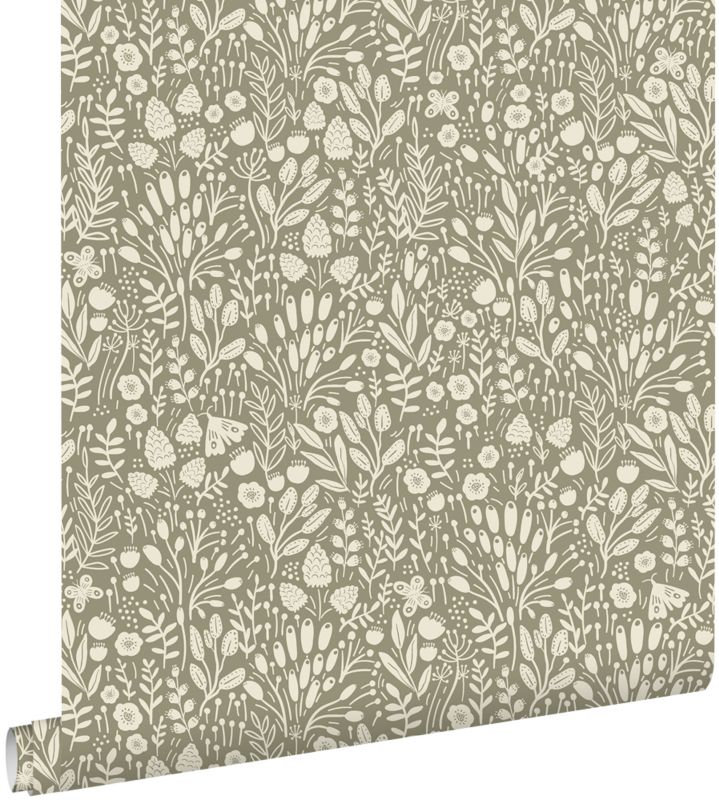 Tapeta ESTAhome kwiaty jasnej oliwkowej zieleni 50 x 900 cm - 1 rol.