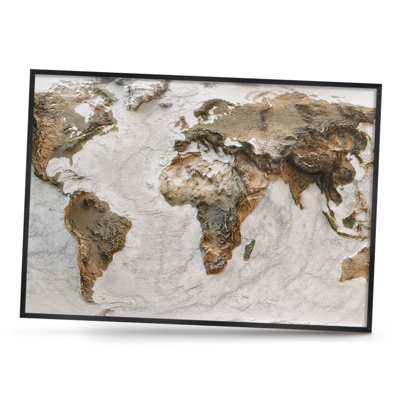 Dekoracyjna tablica magnetyczna ArtPrintCave 100x70 Reliefowa mapa w czarnej ramie 1szt