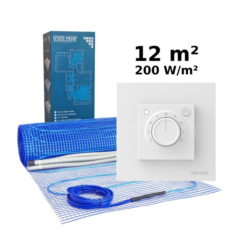 Zestaw do ogrzewania podłogowego 12 m², 200 W/m² + termostat MST-9, 1 szt.