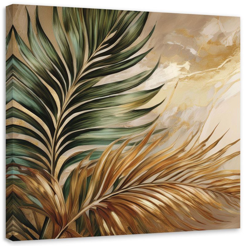 Obraz na płótnie Feeby Liście Rośliny Boho na żłotym Marmurze 60x60cm 1szt