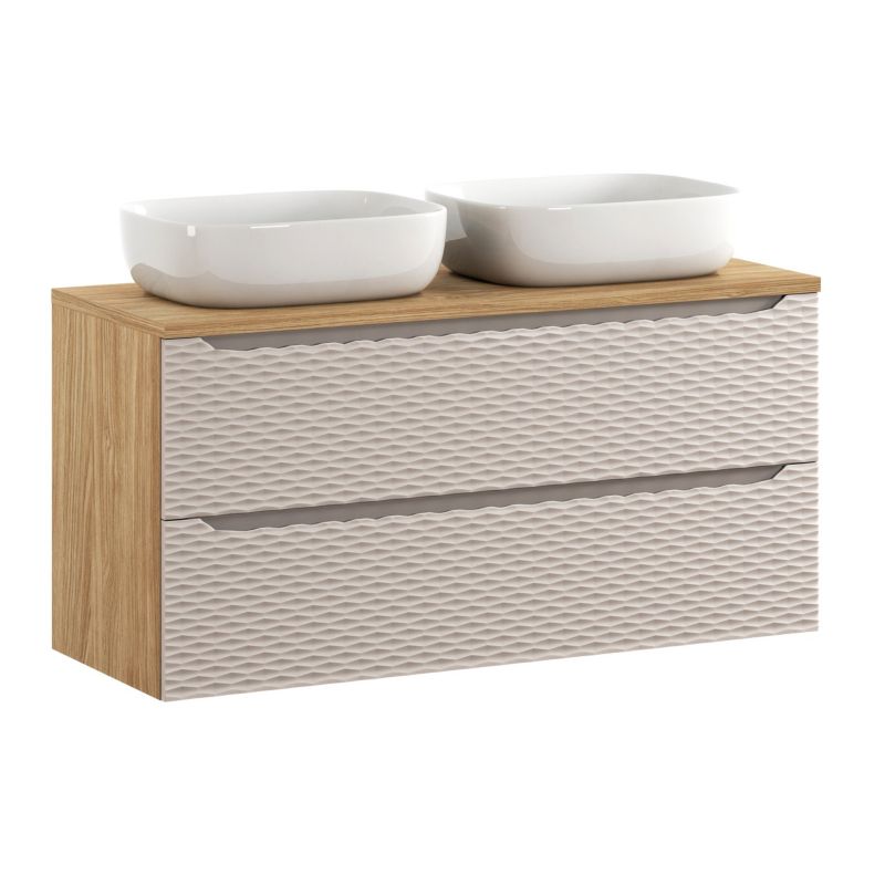 Zestaw mebli łazienkowych Comad Ocean Beige 120cm z blatem i 2 umywalkami nablatowymi Smile 1szt