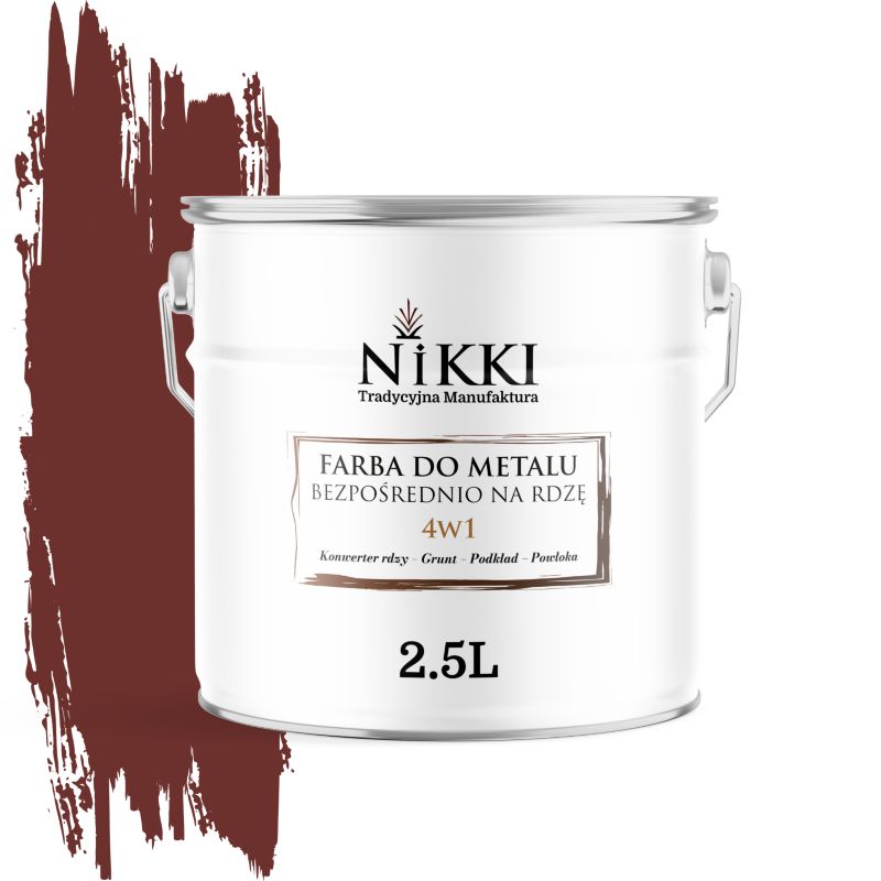 Farba do Metalu Antykorozyjna 4w1 NIKKI Wiśniowy RAL3009 Satyna 2.5L