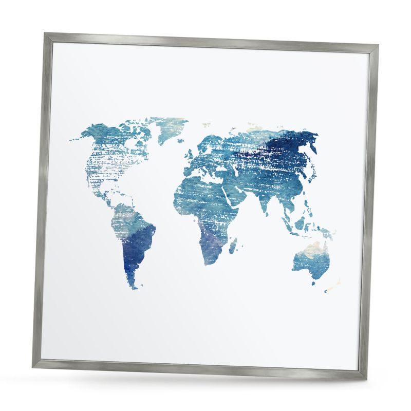 Ozdobna tablica na magnesy ArtPrintCave 50x50 Akwarelowa mapa w srebrnej ramie 1szt