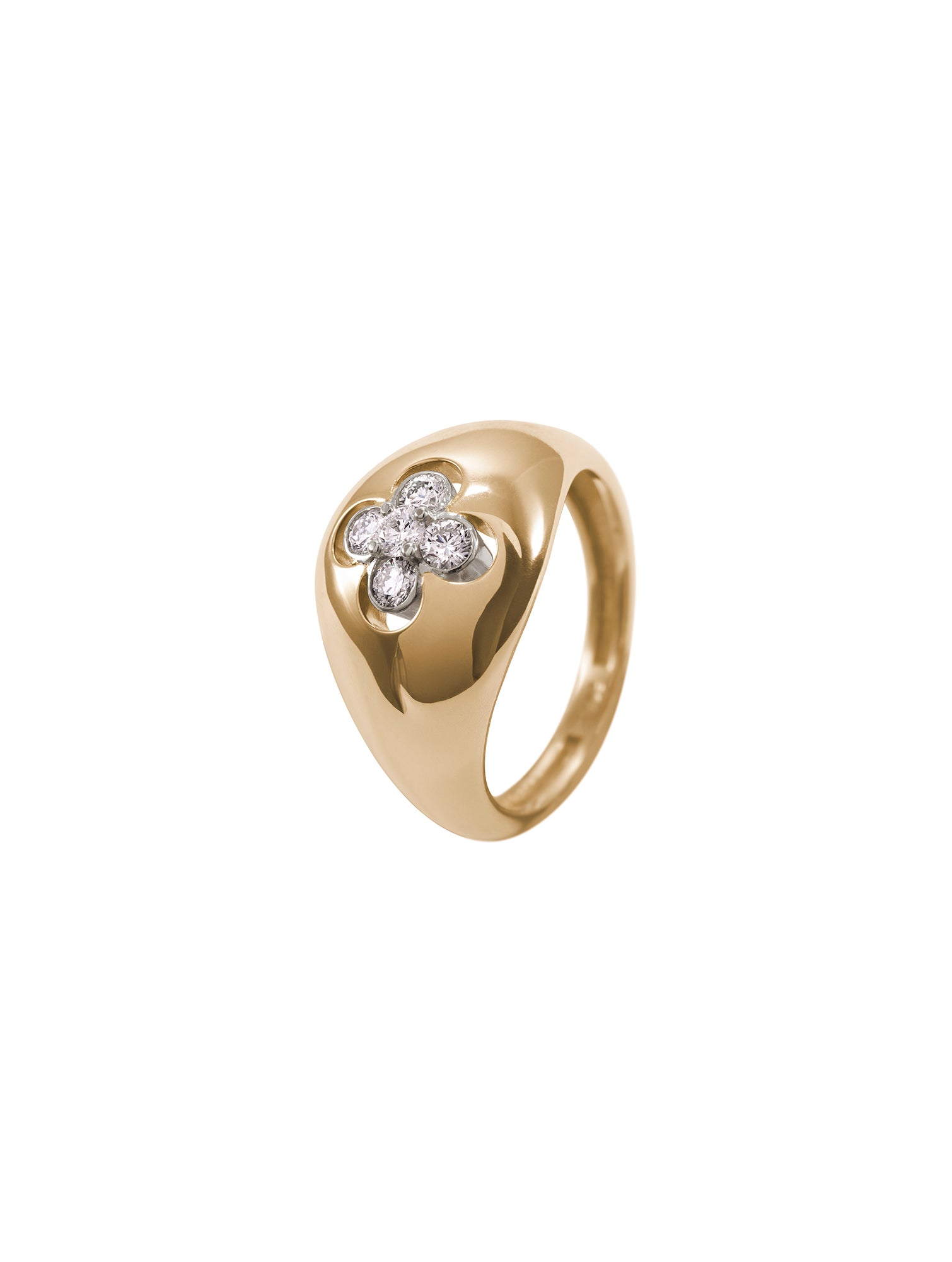 Quadrifoglio Diamond Signet - sygnet z pięcioma brylantami, 10