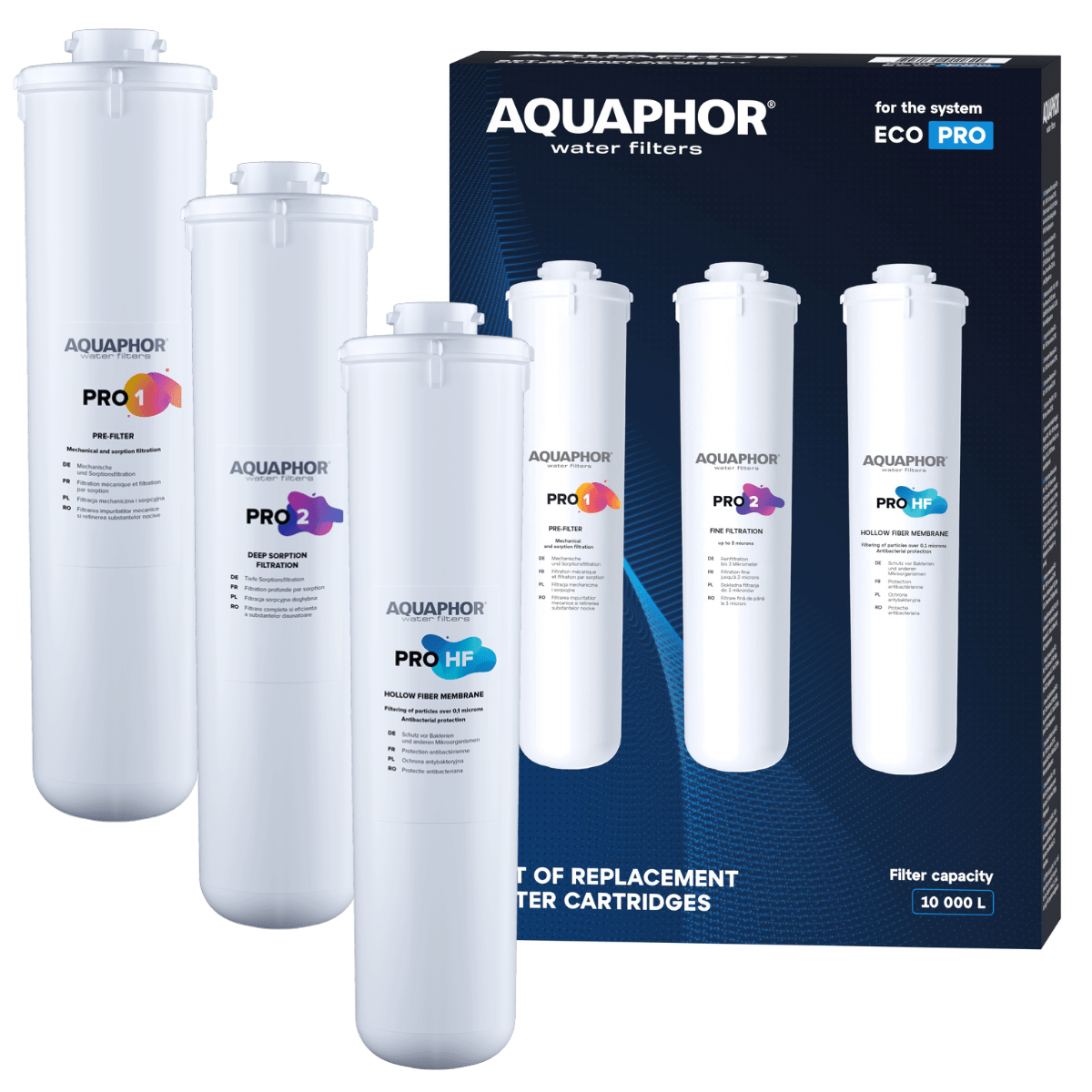 Komplet wkładów Aquaphor Pro 1 + Pro 2 + Pro HF na serwis ECO Pro.