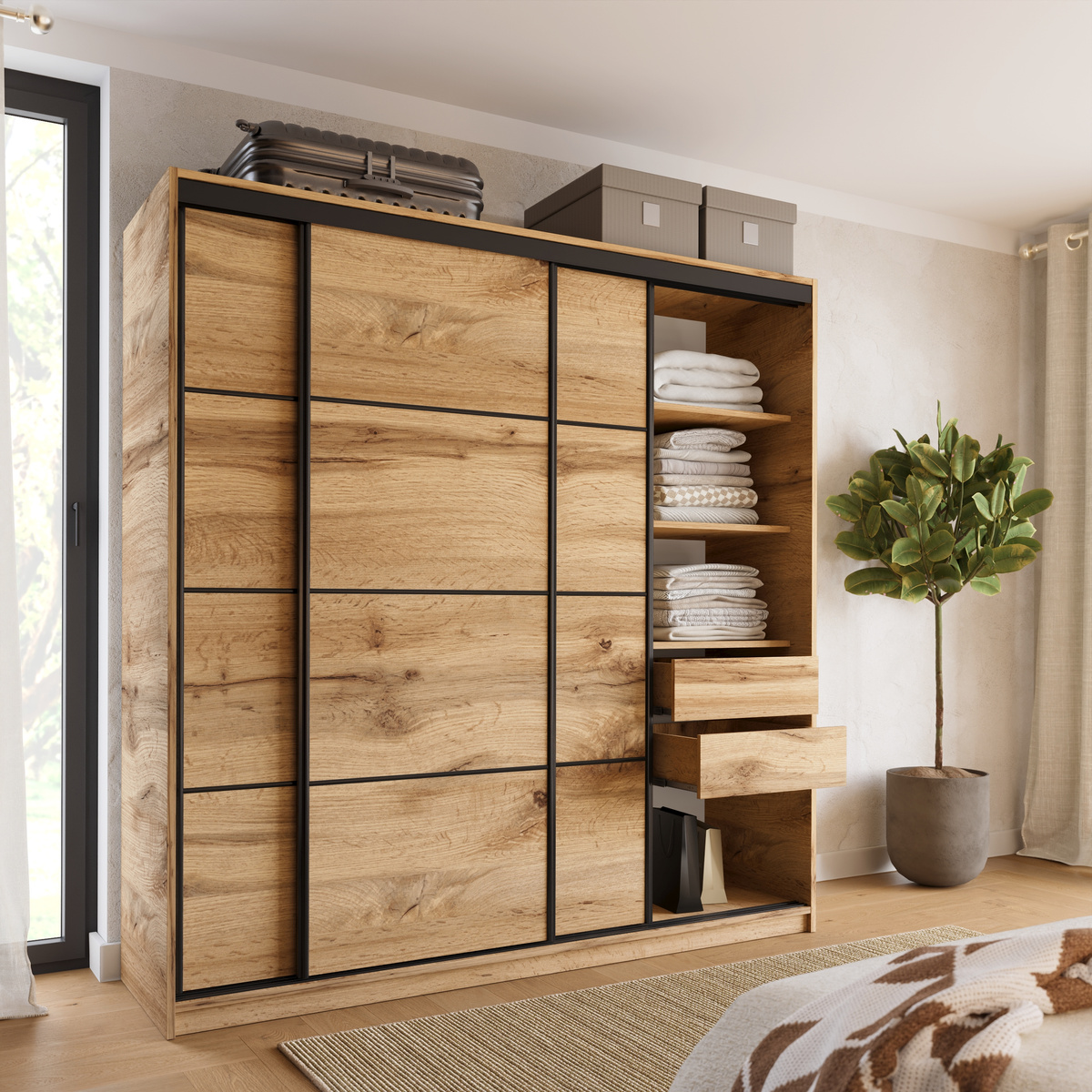 Szafa przesuwna 200 cm dąb wotan LOFT